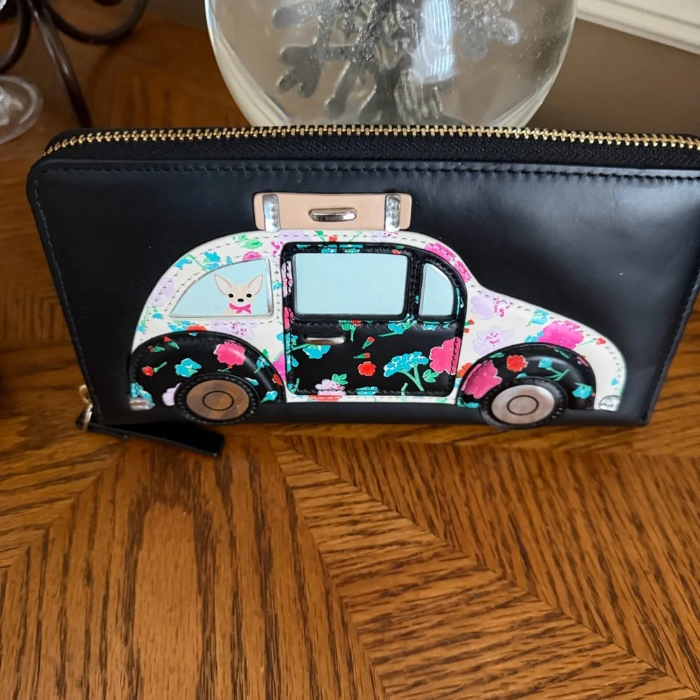 Kate Spade New York Scenic Route Car Appliqué black Leather Wallet like new